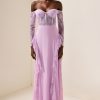 Lace Solid Off-Shoulder Maxi Dress