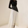 Lace Splicing Chiffon V-Neck Midi Dress