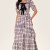 Ruffle Puff Sleeve Bow Midi Dress
