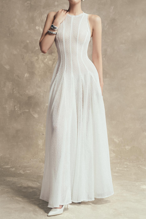 Solid Lace Sleeveless Midi Dress
