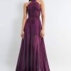 Solid Halter Neck Ruched Maxi Dress
